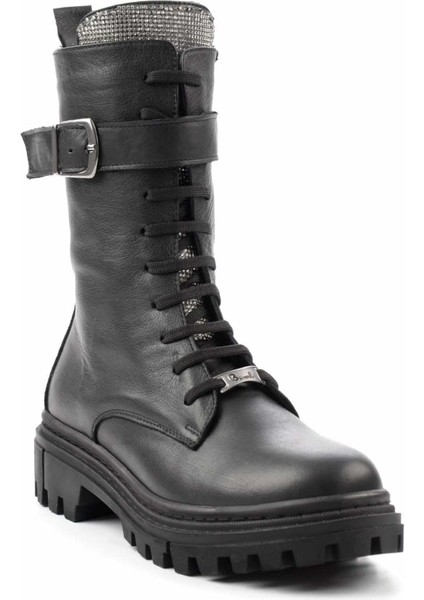 Siyah Platin Taşlı Hakiki Deri Kadın Bot & Bootie K02178001603 modelleri