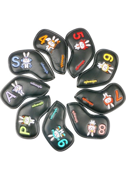 9x Golf Demir Kafa Kapakları Set Pu Tavşan Nakış Koruyucu Headcover Sleeve Siyah (Yurt Dışından) fiyatları