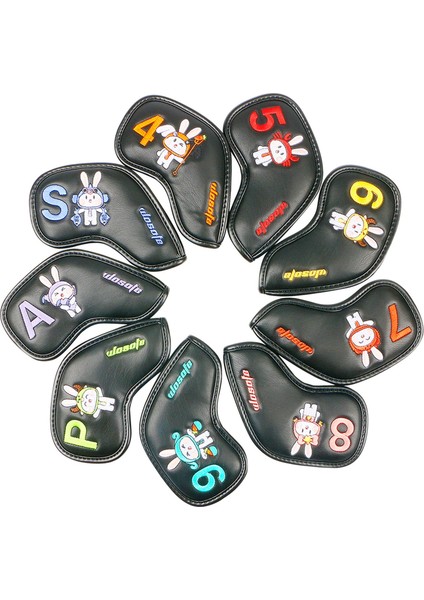 9x Golf Demir Kafa Kapakları Set Pu Tavşan Nakış Koruyucu Headcover Sleeve Siyah (Yurt Dışından) modelleri