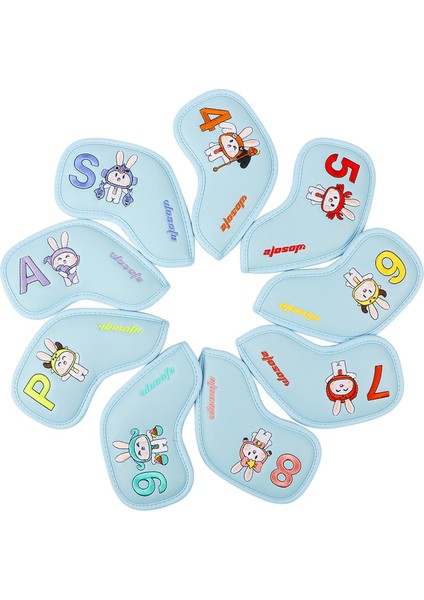 9x Golf Demir Kafa Kapakları Set Pu Tavşan Nakış Koruyucu Headcover Sleeve Mavi (Yurt Dışından) fiyatları