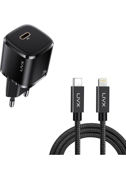 Rapid 20W Usb-C Mini Pd Hızlı Şarj Cihazı Güç Adaptörü ve 1 Metre Iphone Şarj Kablosu