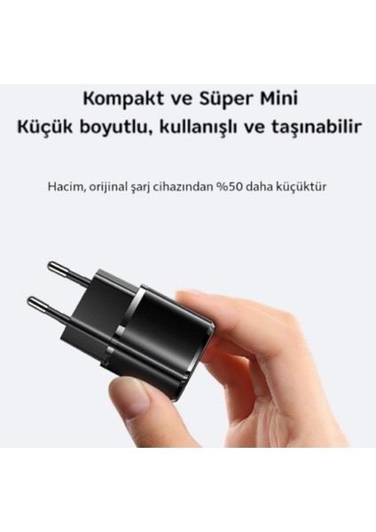 Rapid 20W Usb-C Mini Pd Hızlı Şarj Cihazı Güç Adaptörü ve 1 Metre Iphone Şarj Kablosu