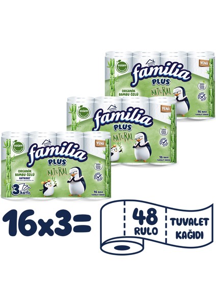 Plus Natural Tuvalet Kağıdı 48 Rulo (16 Rulo x 3 Paket)