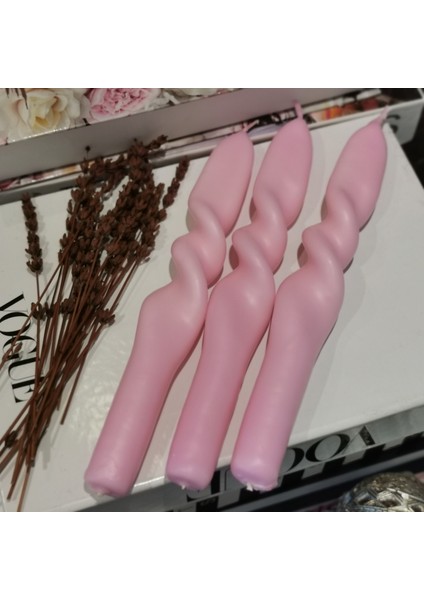 Iv Candles Homedecor Pudra Pembe 3'lü Orta Burgulu Şamdan Mumu