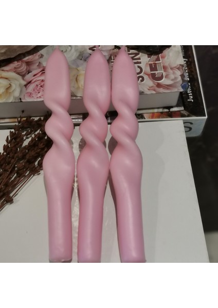 Iv Candles Homedecor Pudra Pembe 3'lü Orta Burgulu Şamdan Mumu modelleri