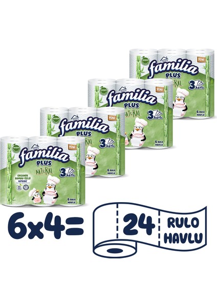 Plus Natural Kağıt Havlu 24 Rulo (6 Rulo X 4 Paket)