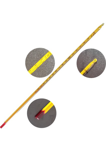 Cam Alkollü Termometre - Kimya Termometresi (-10 / 150'C) - Net Gösterge - 75 mm Daldırma Derinliği