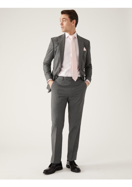 Slim Fit Sharkskin Ceket