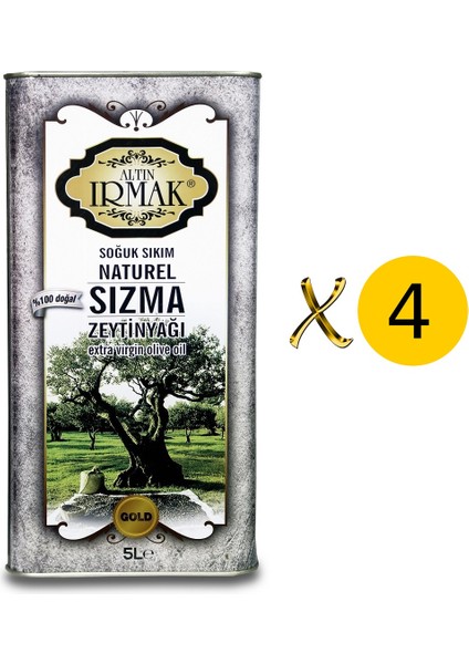 Altın Irmak TOPTAN FİYATA PERAKENDE Soğuk Sıkım Natürel Sızma Zeytinyağı 5litre x 4adet = 20 litre