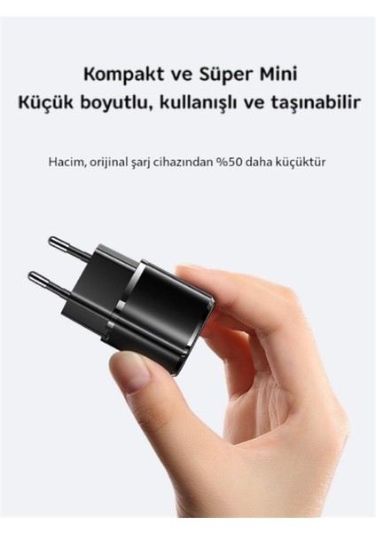 Rapid 20W Usb-C Mini Pd Hızlı Şarj Cihazı Güç Adaptörü ve 50 cm Iphone Hızlı Şarj Kablosu