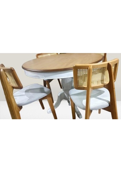 Masa ST Sandalye Takım Ihlamur Baba Ayak MDF Tabla 110cm Beyaz Ceviz El yapım