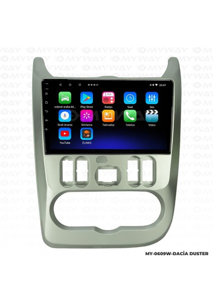 Dacia Duster Android 12 Multimedya Carplay 2gb RAM+32GB HDD Navigasyon Ekran