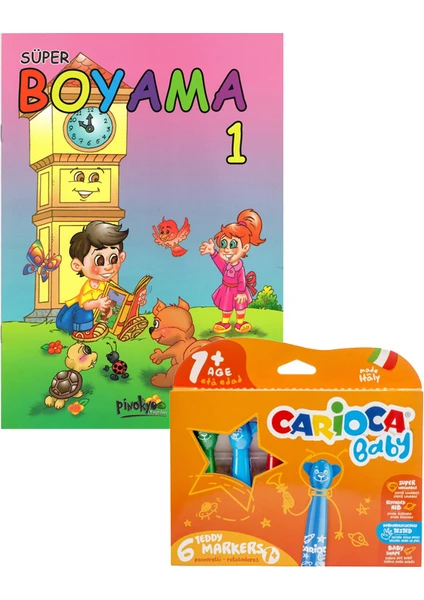 Süper Jumbo Teddy Keçeli Kalem 6 Renk - Boyama Kitabı Set