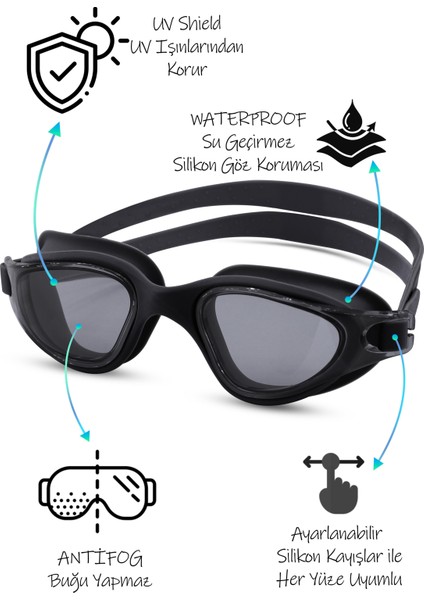 4lü Set Swimmer Pro Buğu Yapmaz Havuz Deniz Yüzücü Gözlüğü Boneli Tıkaçlı Uv Korumalı Yüzme Siyah