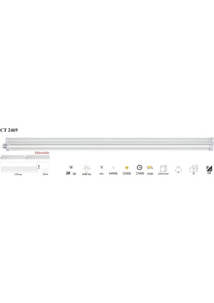 CT-2469B (220V/16W-117CM,BEYAZ Led,bant Armatür)