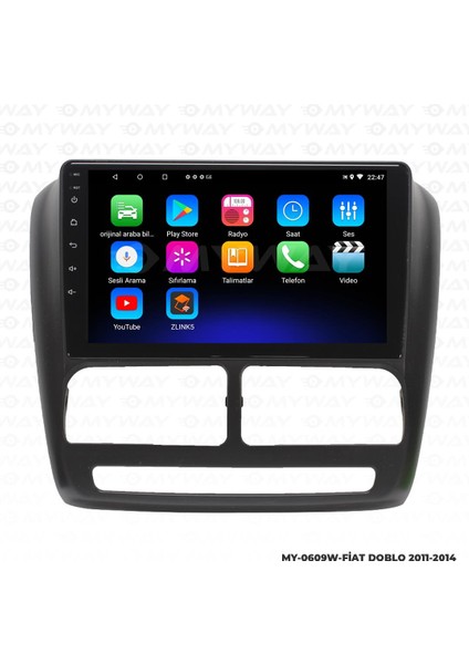 Fiat Doblo Android 12 Multimedya Carplay 2gb RAM+32GB HDD 2011-2014 Navigasyon Ekran