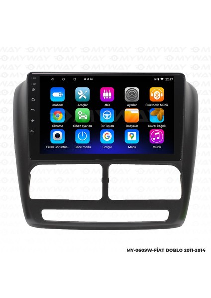 Fiat Doblo Android 12 Multimedya Carplay 2gb RAM+32GB HDD 2011-2014 Navigasyon Ekran