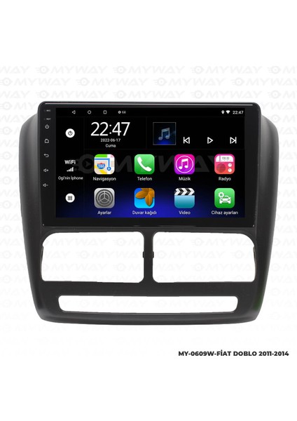 Fiat Doblo Android 12 Multimedya Carplay 2gb RAM+32GB HDD 2011-2014 Navigasyon Ekran