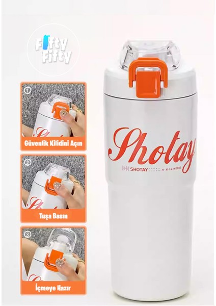 750 ml Tek Kapak Çift Kullanım Pipetli/rahat Içim Çelik Su Matarası