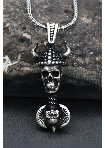 Gümüş Kurukafa 925 Ayar Erkek Gümüş Kolye Zincir