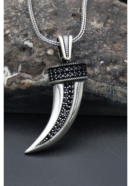 Gümüş Fil Dişı 925 Ayar Erkek Gümüş Kolye Zincir