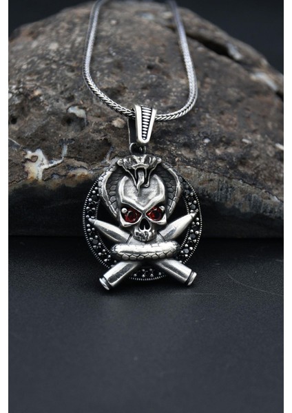 Gümüş Mermili Kurukafa 925 Ayar Erkek Gümüş Kolye Zincir fiyatları