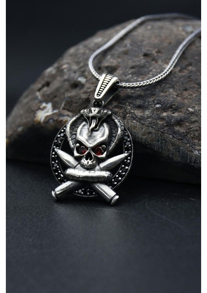 Gümüş Mermili Kurukafa 925 Ayar Erkek Gümüş Kolye Zincir modelleri