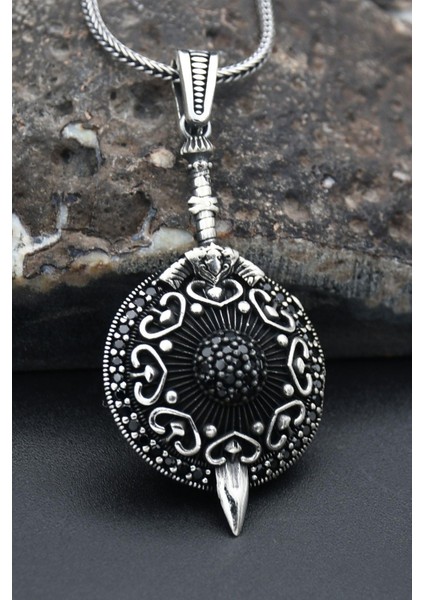 Gümüş Kılıç Kalkan 925 Ayar Erkek Gümüş Kolye Zincir