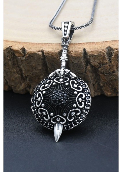 Gümüş Kılıç Kalkan 925 Ayar Erkek Gümüş Kolye Zincir fırsatları