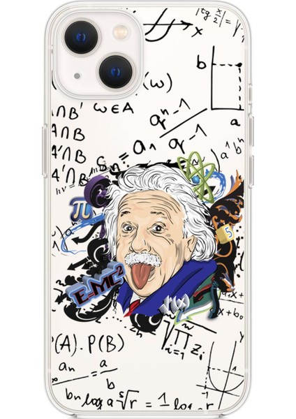 iPhone 14 Einstein In Formula Desenli Premium Şeffaf Silikon Kılıf