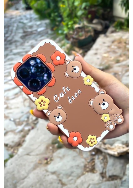 iPhone 14 Pro Uyumlu Cute Bear Figürlü Silikonlu Telefon Kılıfı