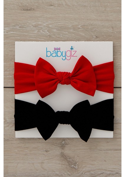 El Yapımı Yumuşak Fiyonk Bağlamalı Doğal Pamuklu Penye 2'li Bebek Çocuk Kız Bandana siyah kırmızı