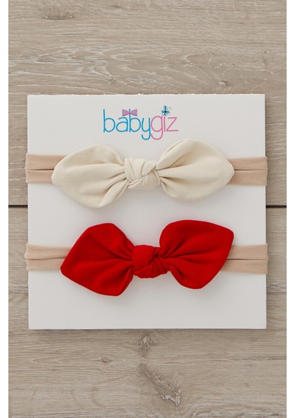 El Yapımı Yumuşak Stil Ince Bağlamalı Doğal Pamuklu Penye 2'li Bebek Çocuk Kız Bandana Kırmızı Beyaz