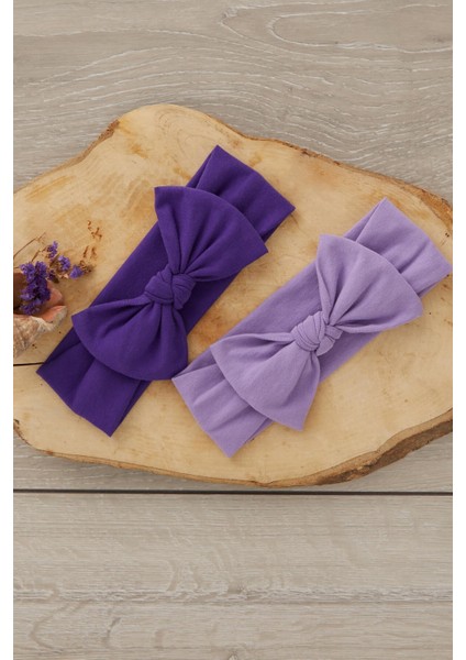 El Yapımı Yumuşak Fiyonk Bağlamalı Doğal Pamuklu Penye İKİLİ Bebek Çocuk Kız Bandana Mor Lila fiyatları