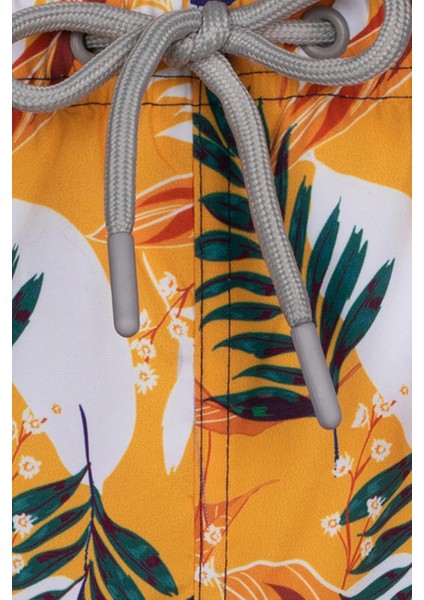 Turuncu Koyu Yeşil Palmiye Desenli Şort Mayo modelleri