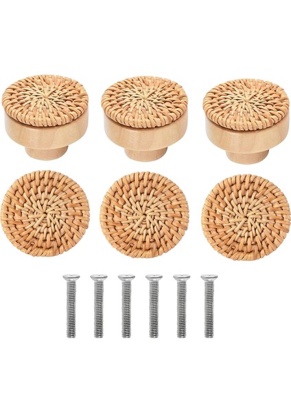 6x Rattan Çekme Knobs Dolap Kapısı Dekoratif Için Modern Ahşap Tek (Yurt Dışından)