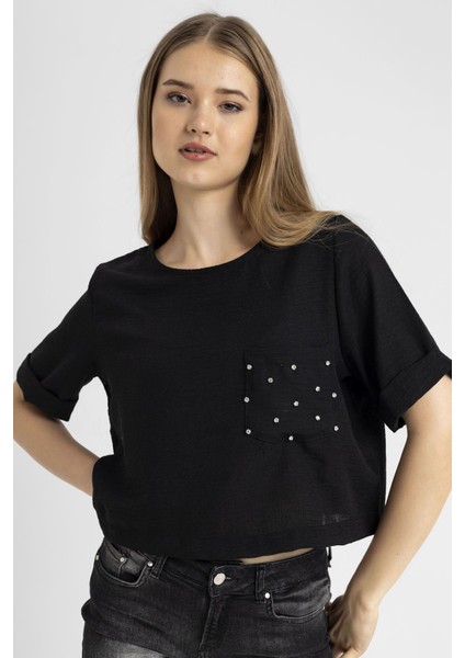 Kadın Cebi Taş Detaylı Salaş Bluz fiyatları