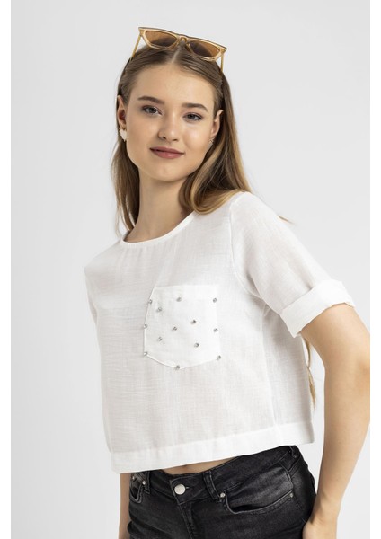 Kadın Cebi Taş Detaylı Salaş Bluz modelleri