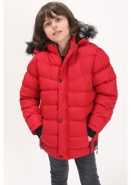 Erkek Çocuk Şişme Mont Logolu Kırmızı 15491