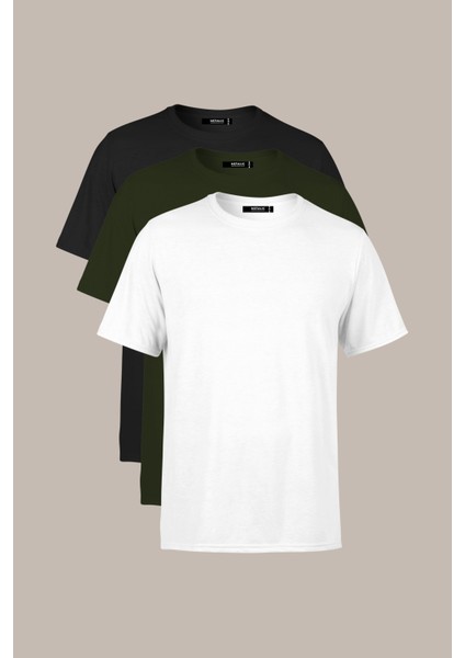 Metalıc Erkek Çok Renkli T- Shirt Regular Fit Rahat Kesim Bisiklet Yaka 3'lü Basic Tişört Paketi