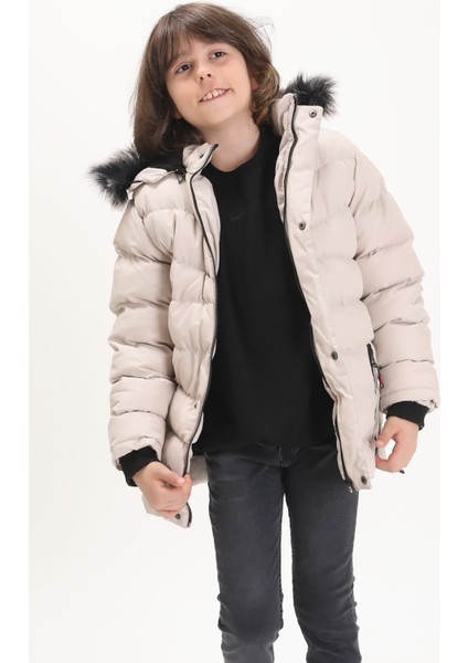 Erkek Çocuk Şişme Mont Logolu Bej 15522