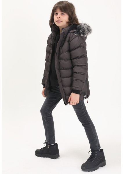 Erkek Çocuk Şişme Mont Logolu Gri 15521