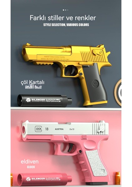 Golden Desert Eagle Kabuk Fırlatma Yumuşak Kurşun M1911 Tabanca Glock Çocuk Oyuncak Simülasyonu Kurşun Kapmak (Yurt Dışından)