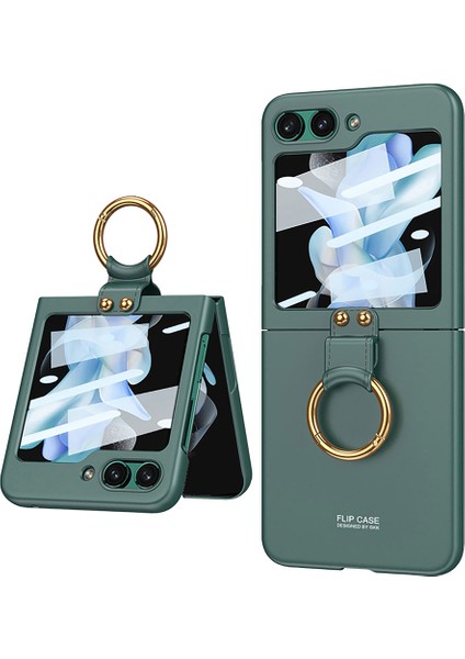 Case 4U Samsung Galaxy Z Flip 5 Uyumlu Kılıf 180 Derece Yüzüklü Kıpta Kapak Gümüş