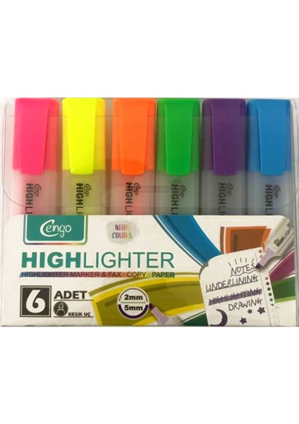6’lı Fosforlu Kalem Neon Renkler - Pastel Renkler 2 Adet Set