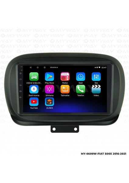Fiat 500X Android 12 Multimedya Carplay 2gb RAM+32GB HDD Navigasyon Ekran