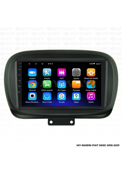 Fiat 500X Android 12 Multimedya Carplay 2gb RAM+32GB HDD Navigasyon Ekran