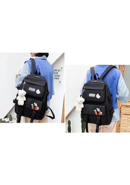 Yeni Kanvas Sırt Çantası Kadın Kore Versiyonu Büyük Kapasiteli Beş Parçalı Set Ortaokul Öğrenci Sırt Çantası Üniversite Öğrenci Çantası (Yurt Dışından) modelleri