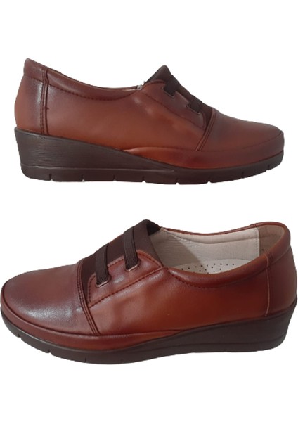 Kadın Lastikli Taba Ortopedik Hakki Deri Ultra Hafifi Çi Jel Poli Taban Ayakkabı Babet
