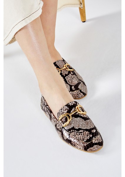 Agathe Kadın Naturel Yılan Hakiki Deri Loafer Ayakkabı 961 58-1 Bn Ayk Y23